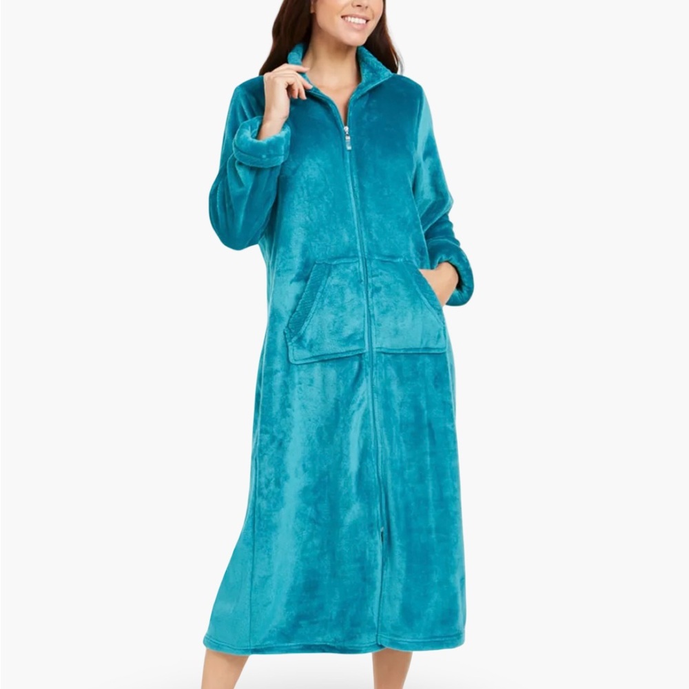 MISS ELAINE Teal Full-Length Fleece Robe